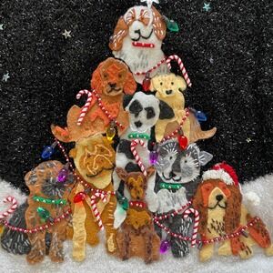 Christina Rotelli Dog Christmas Tree Sweater XL Black White Sparkle Star Beaded